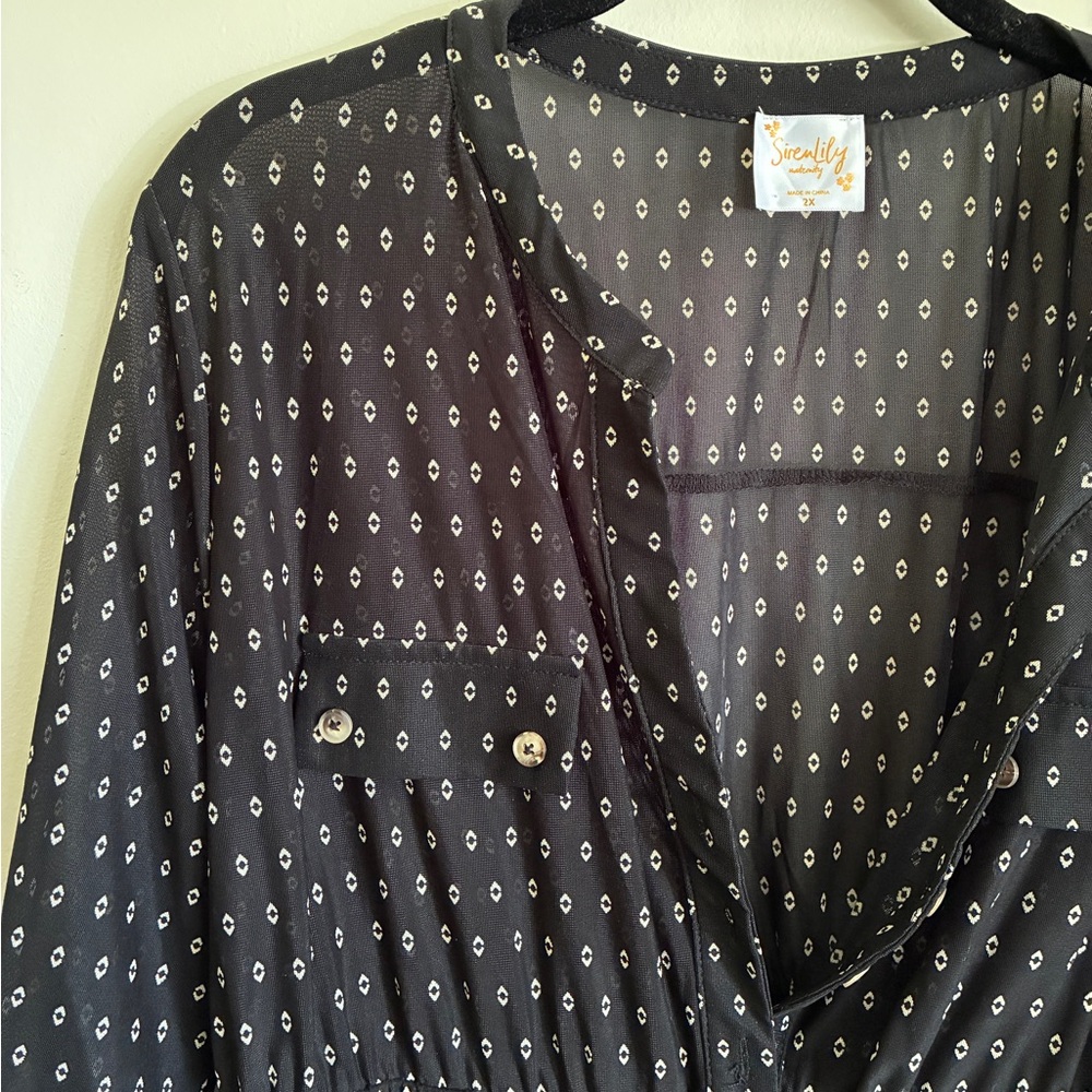 NWT Maternity Sheer Black and White Patterned Blouse